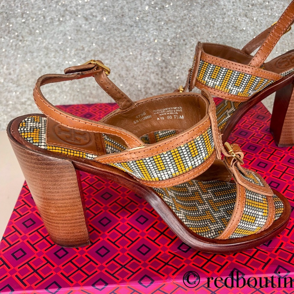 👠SOLD👠Tory Burch Block Heels Sandals 7.5 brown - Picture 3 of 8